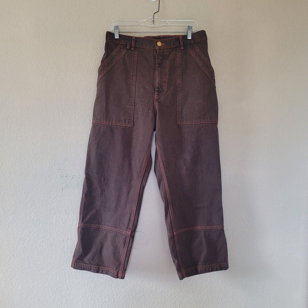 Big Bud Press The Carpenter Jeans Size Medium Brown Orange Stitching Work Heavy